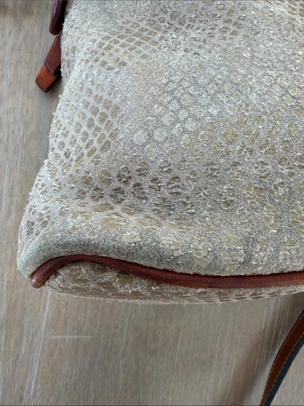 Dooney & Bourke taupe suede snake textured satchel w/British tan leather trim - Picture 10 of 11
